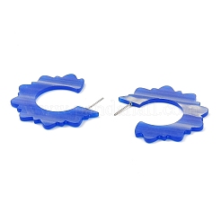 アクリルサンスタッドピアス  304ステンレススチールピン付きハーフフープピアス  ブルー  44.5x2mm&nbsp;EJEW-I287-01D