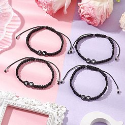アクリル編組ビーズ ブレスレット  ポリエステルコード付き  ブラック  内径：1-3/4~3-1/4インチ（4.5~8.35cm）  10個/セット&nbsp;BJEW-JB11109
