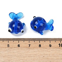 手作りのランプワークの凹凸のあるビーズ  クジラ  ブルー  19x22x14mm  穴：1.6mm&nbsp;LAMP-P067-02-01