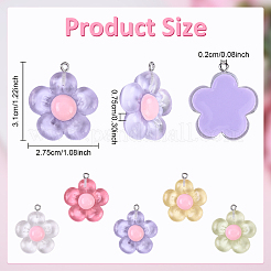 半透明樹脂ペンダント15個。  プラチナメッキの鉄製ループ付きフラワーチャーム  ミックスカラー  31x27.5x7.5mm  穴：2mm&nbsp;RESI-YW0004-55