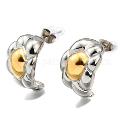304ステンレススチール製ツートンカラースタッドピアス（女性用）  18KGP本金メッキ  花  22x16mm&nbsp;EJEW-R023-01GP-06