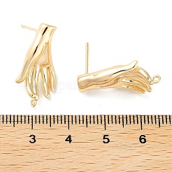 真鍮製スタッドピアスパーツ  カドミウムフリー＆ニッケルフリー＆鉛フリー  ヤシ  18KGP本金メッキ  23.5x12mm  穴：1.2mm  ピン：0.8mm&nbsp;KK-E107-10G
