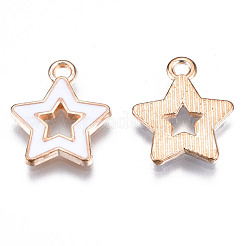 合金エナメルチャーム  スター  ライトゴールド  ホワイト  16x14x2mm  穴：1.6mm&nbsp;ENAM-S121-027