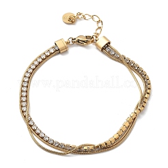 女性用ステンレススチールマルチ連ブレスレット  キュービックジルコニア付き  18KGP本金メッキ  6-3/4インチ（17cm）&nbsp;BJEW-F485-01G-01