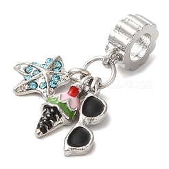 Rack Plating Alloy Aquamarine Rhinestone European Dangle Charms&nbsp;PALLOY-S189-25P