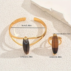 Oval Natural Agate Cuff Bangle & Ring Sets for Women&nbsp;KS8152