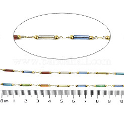 イオンプレーティング（IP）304ステンレスチェーン  ガラスビーズ  スプールで  溶接されていない  ミックスカラー  7x2mm&nbsp;AJEW-Q150-02G-01