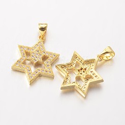 Star of David Brass Micro Pave Cubic Zirconia Pendants&nbsp;ZIRC-I014-31-FF