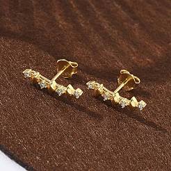 スターリングシルバーのクリアキュービックジルコニアスタッドピアス925個  菱形  左右  ゴールドカラー  17x5mm&nbsp;EJEW-Q032-01G-G