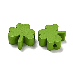 プリントウッドビーズ  聖パトリックの日のビーズ  クローバー  黄緑  20x19.5x8mm  穴：3mm&nbsp;WOOD-G022-01G