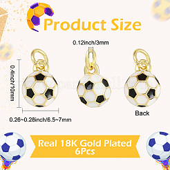 真鍮製エナメルペンダント6個  ボール  18KGP本金メッキ  ラウンド  丸カン付き  サッカー  10x6.5~7mm  穴：3mm&nbsp;KK-SC0007-13