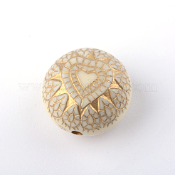 Flat Round with Heart Plating Acrylic Beads&nbsp;PACR-Q102-215A