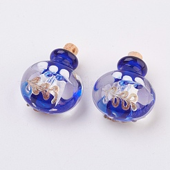 手作り銀箔ランプワーク香水瓶ペンダント  精油ボトル  金の砂  ミックスカラー  29.5~30mm  穴：5mm  ボトル容量：0.5~1ml（0.017~0.03液量オンス）&nbsp;FOIL-P001-A