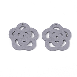 スプレー塗装木製ペンダント  花  濃いグレー  30x30x2.5mm  穴：1.4mm&nbsp;WOOD-T017-06C