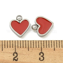 304ステンレススチールチャーム  エナメル  ハートチャーム  レッド  9x8x2mm  穴：1.4mm&nbsp;STAS-L022-429P-03