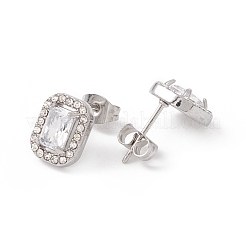 Cubic Zirconia & Rhinestone Rectangle Stud Earrings&nbsp;EJEW-A080-01M-P
