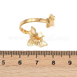 女性用304ステンレススチールオープンカフリング  蜂と花  ゴールドカラー  usサイズ8 1/2(18.5mm)&nbsp;RJEW-K302-03G