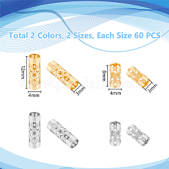 120個4スタイルのステンレススチール中空チューブビーズ  コラム  ミックスカラー  8~12x4mm  穴：3mm  30個/スタイル&nbsp;STAS-UN0055-68