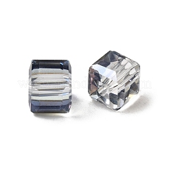 電気メッキガラスビーズ  キューブ  多面カット  半分メッキ  コーンフラワーブルー  7x7x7mm  穴：1.6mm&nbsp;EGLA-G040-01A-HR02