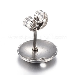 変色しにくいステンレススチール製スタッドピアス金具  フラットラウンド  ステンレス鋼色  10x2mm  穴：1.5mm  ピン：0.7mm&nbsp;STAS-L211-06A-P