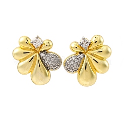 Flower Brass Micro Pave Clear Cubic Zirconia Stud Earrings&nbsp;EJEW-H158-12GP
