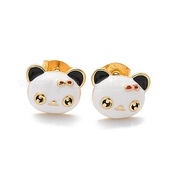 女性のための真鍮エナメル スタッド イヤリング  18KGP本金メッキ  パンダ  12x9.5mm&nbsp;LS-EJEW-U049-02A-G