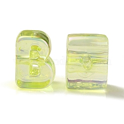 UVメッキレインボー虹色アクリルビーズ  ランダムな混合文字  緑黄  20~21x14~20.5x8.5~20.5mm  穴：3.5mm&nbsp;X1-OACR-C012-02B-1
