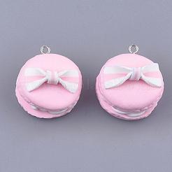 手作り樹脂粘土ペンダント  ちょう結びのあるマカロン  ピンク  28~30x25~26x16~21mm  穴：2mm&nbsp;CLAY-Q240-019G