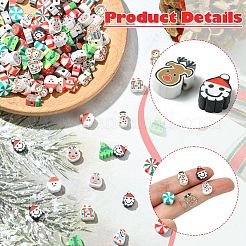 クリスマステーマの手作りポリマー粘土ビーズ200個  混合図形  8.5~11.5mm  穴：1.4~2mm&nbsp;CLAY-CJ0001-95