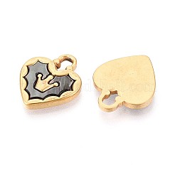 304 Stainless Steel Pave Natural Black Lip Shell Crown Heart Pendants&nbsp;STAS-N110-22B-G