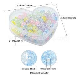 100個5色透明クラックルアクリルビーズ  ラウンド  ミックスカラー  8x7.5mm  穴：1.8mm  約20PCS /カラー&nbsp;CACR-FS0001-02