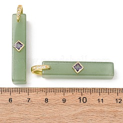 天然石グリーンアベンチュリンペンダント  長方形  ゴールドカラー  40x8~8.5x10mm  穴：6x7.5mm&nbsp;GG-CBA51ED-01G-02