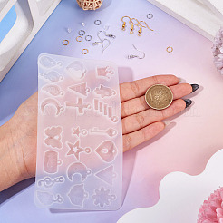 DIYイヤリング作成キット  シリコンペンダント型を含む  真鍮のピアスフック  金属製オープン丸カン  プラスチック製ピアスキャッチ  プラチナ·ゴールデン  150x79x4.5mm  穴：1.5mm/ 2.5x2.5mm&nbsp;DIY-TA0014-95