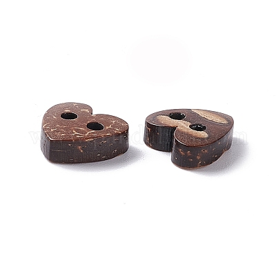 ココナッツボタン  刻まれた2ホールの基本的な縫いボタン  ハート  10x10mm  穴：1mm  ミックスカラー  10x10mm  穴：1mm&nbsp;NNA0YZ2-1