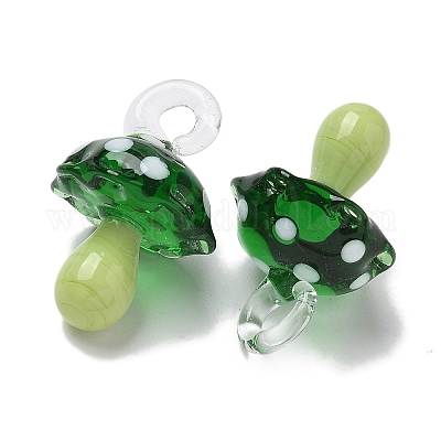 手作りランプワークペンダント  バンピー  キノコ  濃い緑  24.5~29.5x15~18.5mm  穴：2~5mm&nbsp;LAMP-M021-01J-1