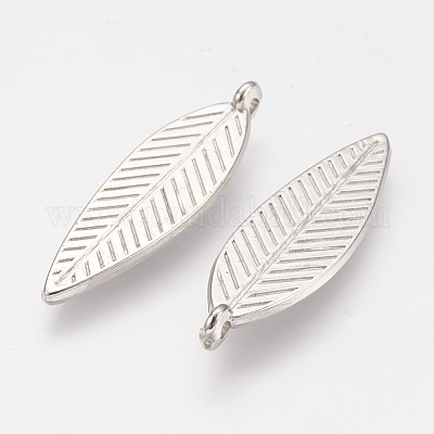 CCBプラスチックペンダント  葉  プラチナ  35x10.5x1.5mm  穴：1mm&nbsp;CCB-P004-33P-1