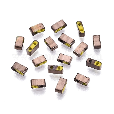 電気めっきガラスシードビーズ  2穴  長方形  ガンメタ色メッキ  4.5~5.5x2x2~2.5mm  穴：0.5~0.8mm&nbsp;SEED-S023-44B-02-1