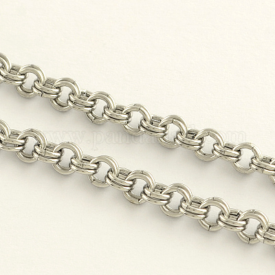 Tarnish Resistant 304 Stainless Steel Double Link Rolo Chains, with Spool,  for Necklace Making, Unwelded, Stainless Steel Color, about 