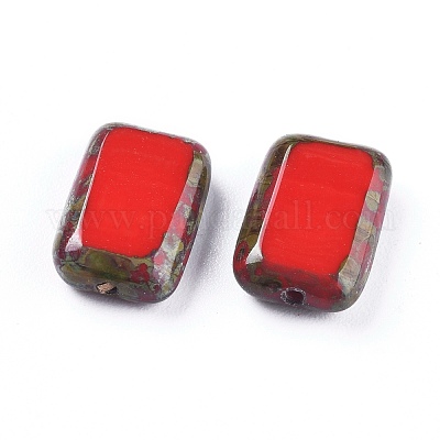 レトロなチェコのガラスビーズ  長方形  ミックスカラー  12x8x3.5mm  穴：0.9mm  約120個/袋&nbsp;GLAA-I045-10A-1