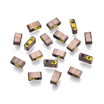 電気めっきガラスシードビーズ  2穴  長方形  ガンメタ色メッキ  4.5~5.5x2x2~2.5mm  穴：0.5~0.8mm&nbsp;SEED-S023-44B-02-1
