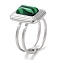 304 Stainless Steel Ring, Adjustable Synthetic Malachite Rings, Rectangle, 12x16mm, Inner Diameter: Adjustable