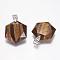 Natural Tiger Eye Gemstone Pendants, Faceted, Hexagram, Platinum, 41x28x9mm, Hole: 5x9mm