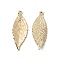 Rack Plating Alloy Pendants, Leaf, Light Gold, 35.5x13x2mm, Hole: 1.5mm