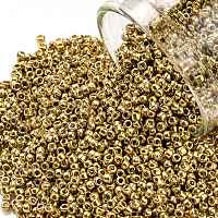 トーホー 15/0ラウンドビーズ  日本製シードビーズ  （557)ゴールドメタリック  1.5mm  穴：0.7mm  約3000PCS /ボトル  10 G /ボトル&nbsp;SEED-JPTR15-0557