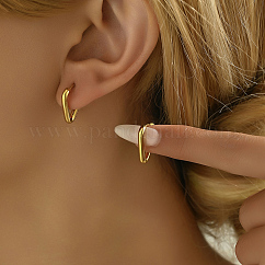 Classic Minimalist Elegant 201 Stainless Steel Hoop Earrings, Real 18K Gold Plated, Triangle, 17x15mm