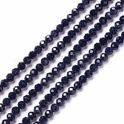 合成ブルーゴールドストーン青金砂石ビーズ連売り  多面カット  ラウンド  3mm  穴：0.5mm  約128~130個/連  36cm