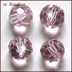 Imitation Austrian Crystal Beads, Grade AAA, K9 Glass, Faceted(32 Facets), Round, Pink, 8mm, Hole: 0.9~1.4mm
