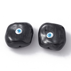 ガラスビーズ  エナメル  ナザールボンジュウ模様の四角  ブラック  20x19x10mm  穴：1.2mm&nbsp;GLAA-A009-04A