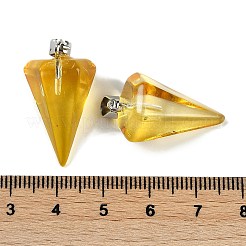 塗装ガラスペンダントスプレー  プラチナ鉄ループ付き  コーン  きいろ  26.5x15.5x13.5mm  穴：7.5mm&nbsp;GLAA-Z007-03J