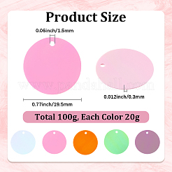 100g 5色 PVC スパンコールペンダント  ブランクフラットラウンド  ミックスカラー  19~19.5x0.3mm  穴：1.5mm  20 G /カラー&nbsp;KY-CY0001-20